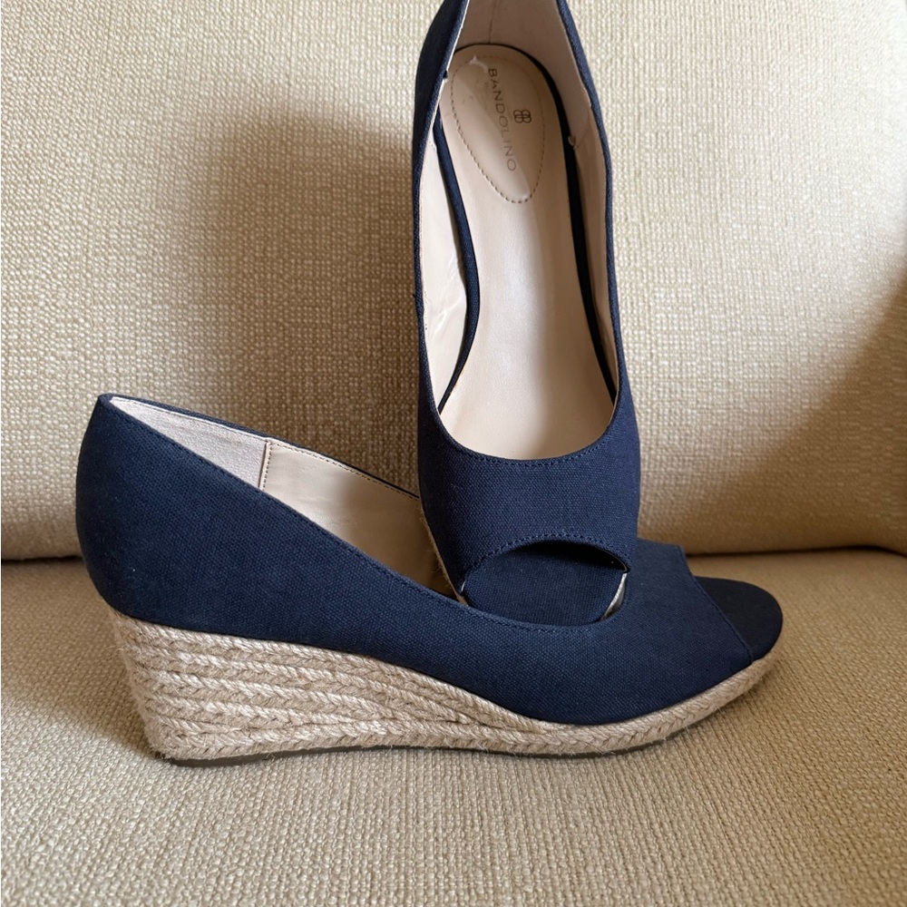 Bandolino Navy Peep-Toe Espadrille Wedge